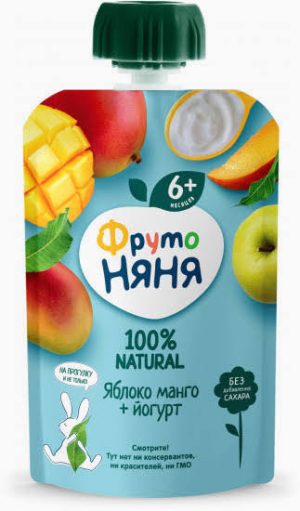ФрутоНяня Детское пюре манго, яблоко, йогурт 90 г, с 6 месяцев