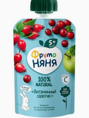 ФрутоНяня Детское пюре яблоко, шиповник 90 г, с 5 месяцев
