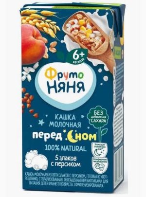 ФрутоНяня Детская каша молочная 5 злаков с персиком 6+ 200 гр