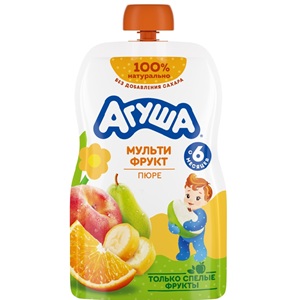 Агуша Детское пюре мультифрукт 90 г, с 6 месяцев