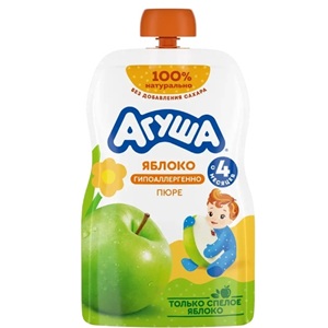 Агуша Детское пюре яблоко 4 месяцев, 90г