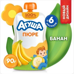 Агуша Детское пюре банан 90 г, с 6 месяцев