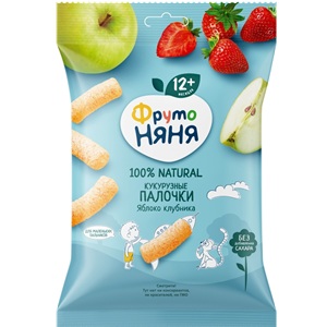 ФрутоНяня Кукурузные палочки яблоко клубника 20 г