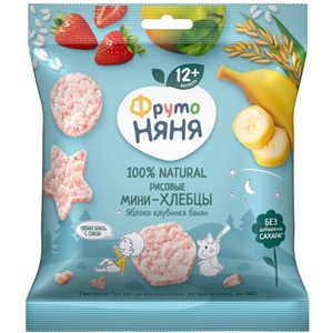 ФрутоНяня рисовые мини-хлебцы Яблоко-клубника-банан 30 г