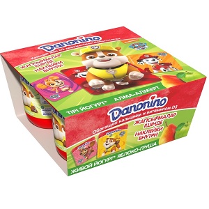 Йогурт Danonino (Растишка) груша, яблоко 3% 4 шт по 100 г