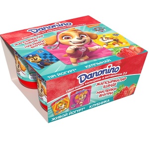 Йогурт Danonino (Растишка) клубника 3% 4 шт по 100 г